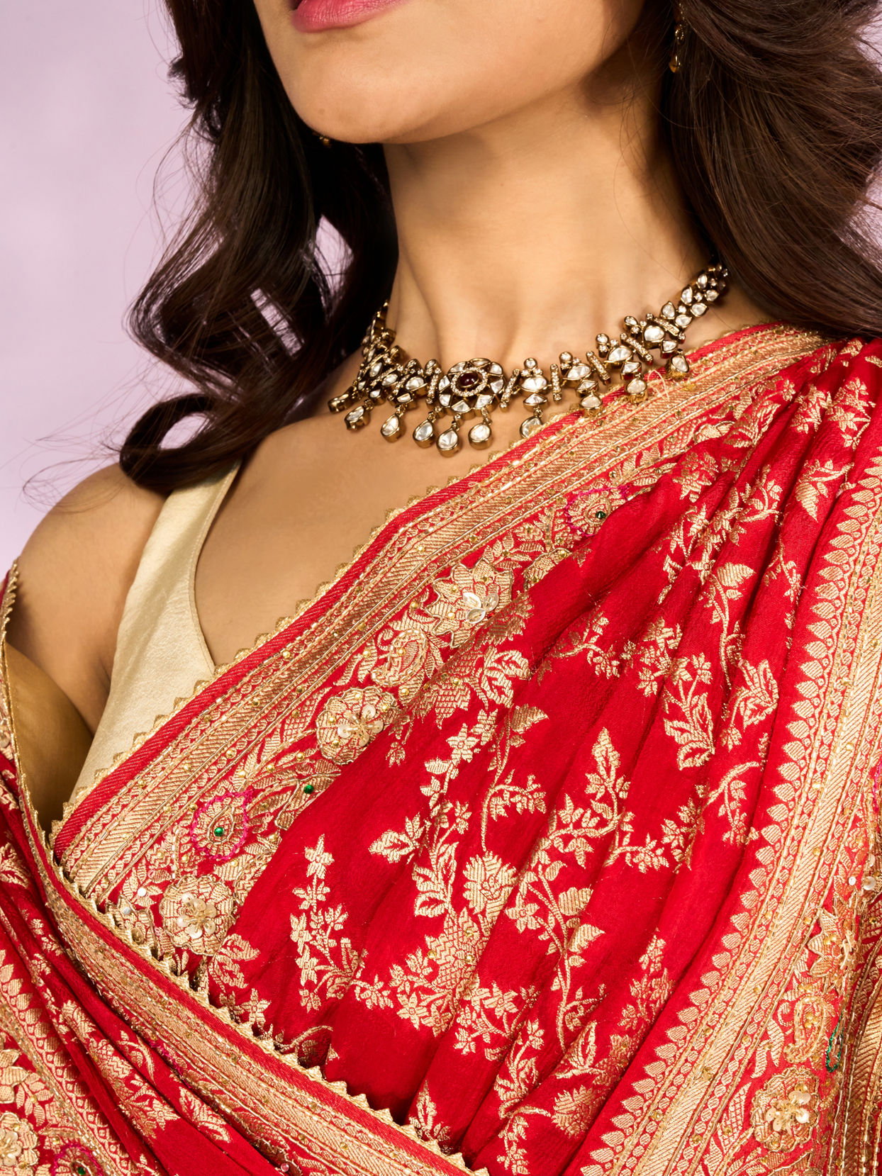 Mohey Women Radiant Red Blossom Bridal Saree