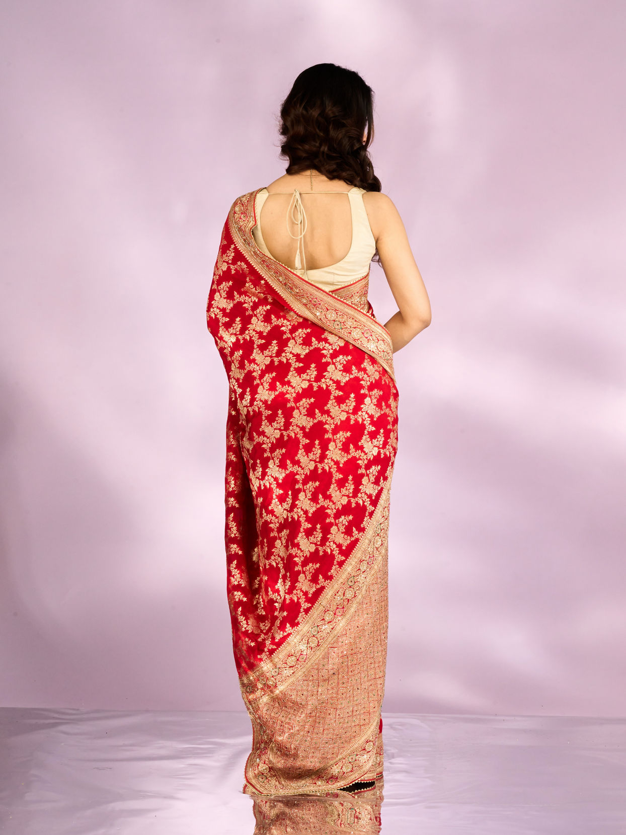 Mohey Women Radiant Red Blossom Bridal Saree