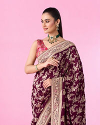 Mohey Women Enchanting Wine Silk Bridal Saree