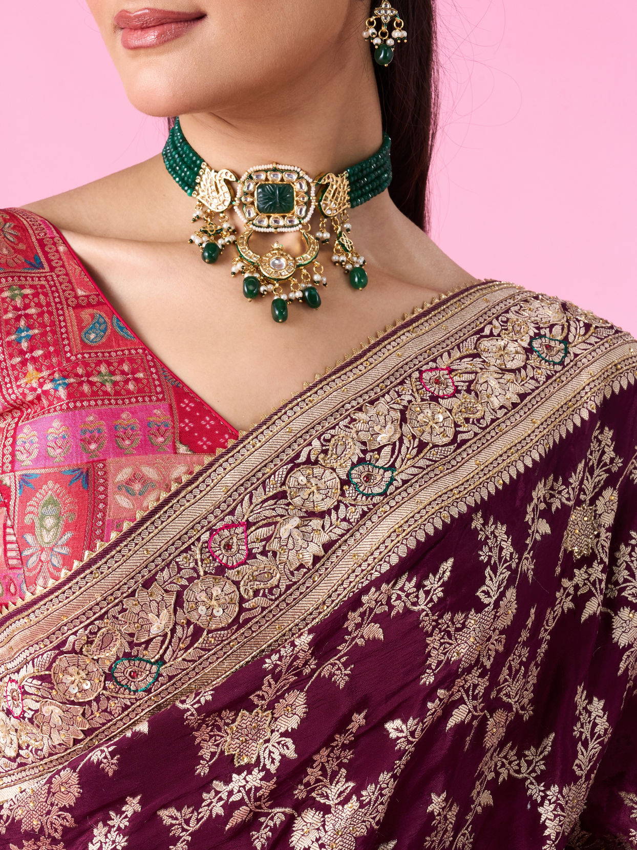 Mohey Women Enchanting Wine Silk Bridal Saree