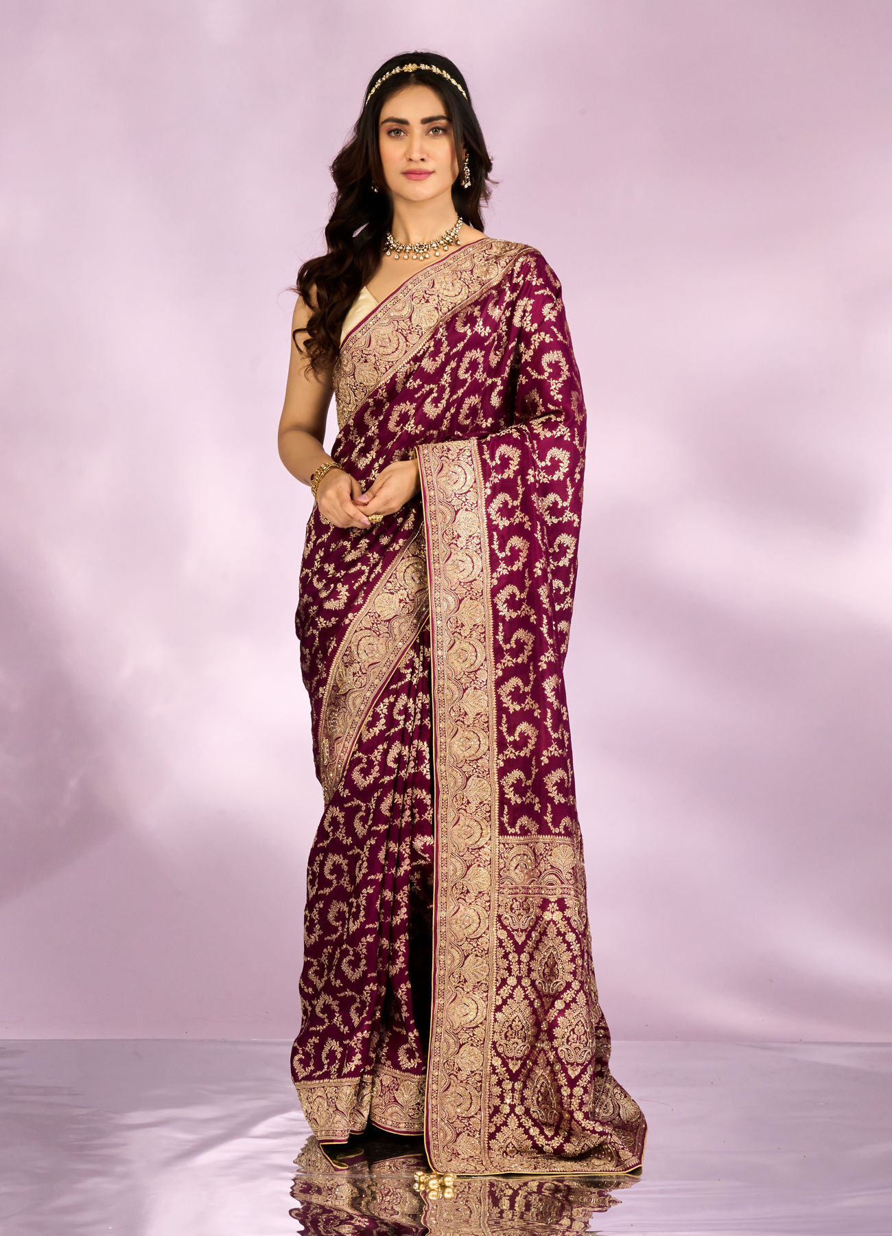 Mohey Women Wine Elegance Bridal Saree