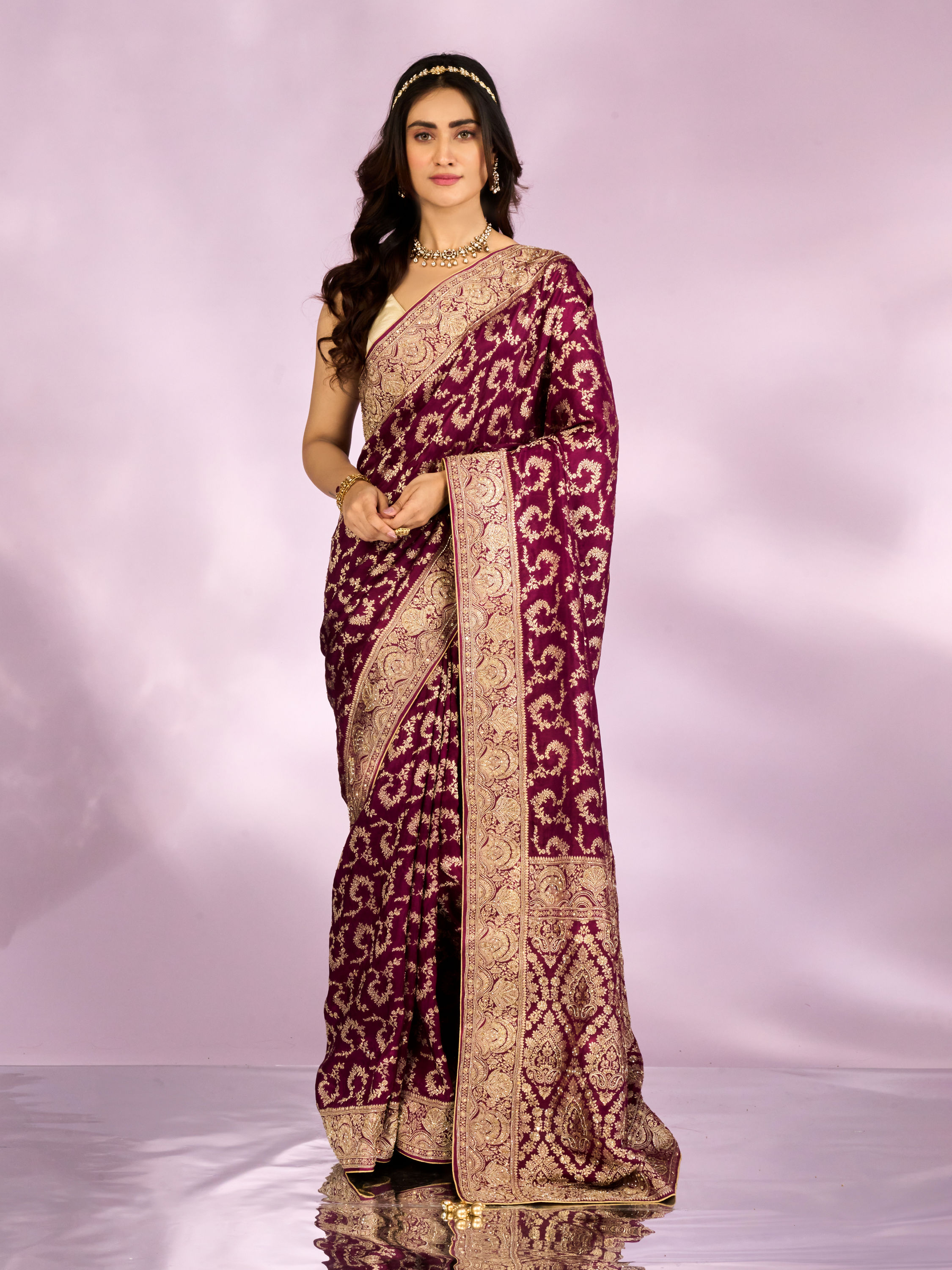 Mohey Women Wine Elegance Bridal Saree