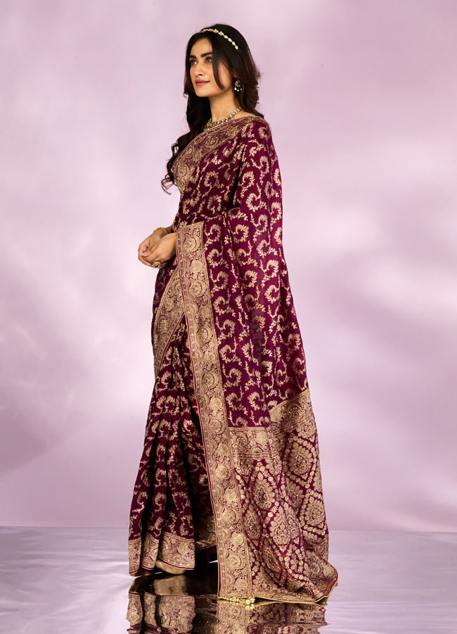 Mohey Women Wine Elegance Bridal Saree