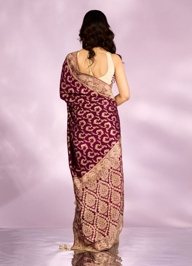 Mohey Women Wine Elegance Bridal Saree