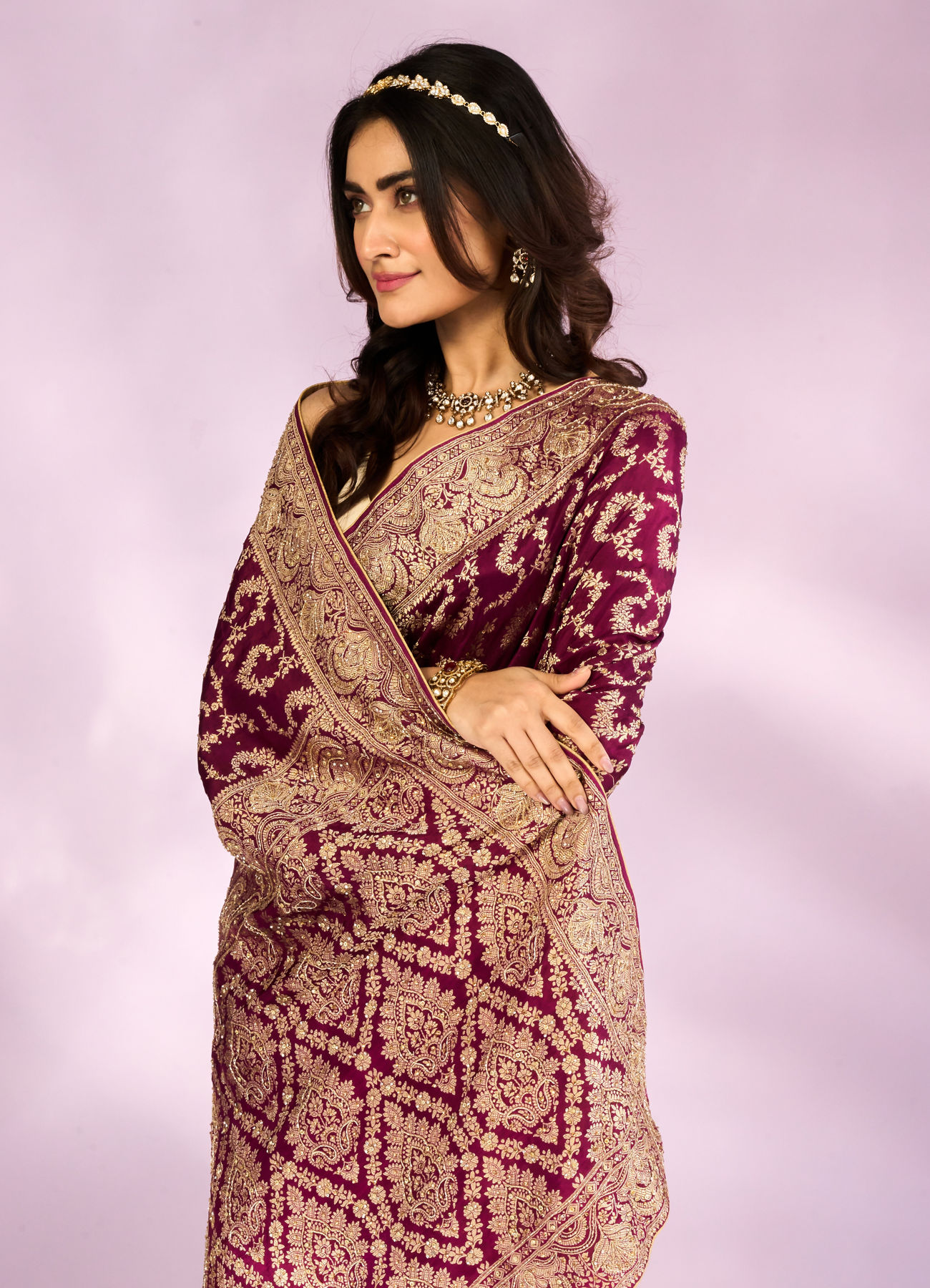 Mohey Women Wine Elegance Bridal Saree