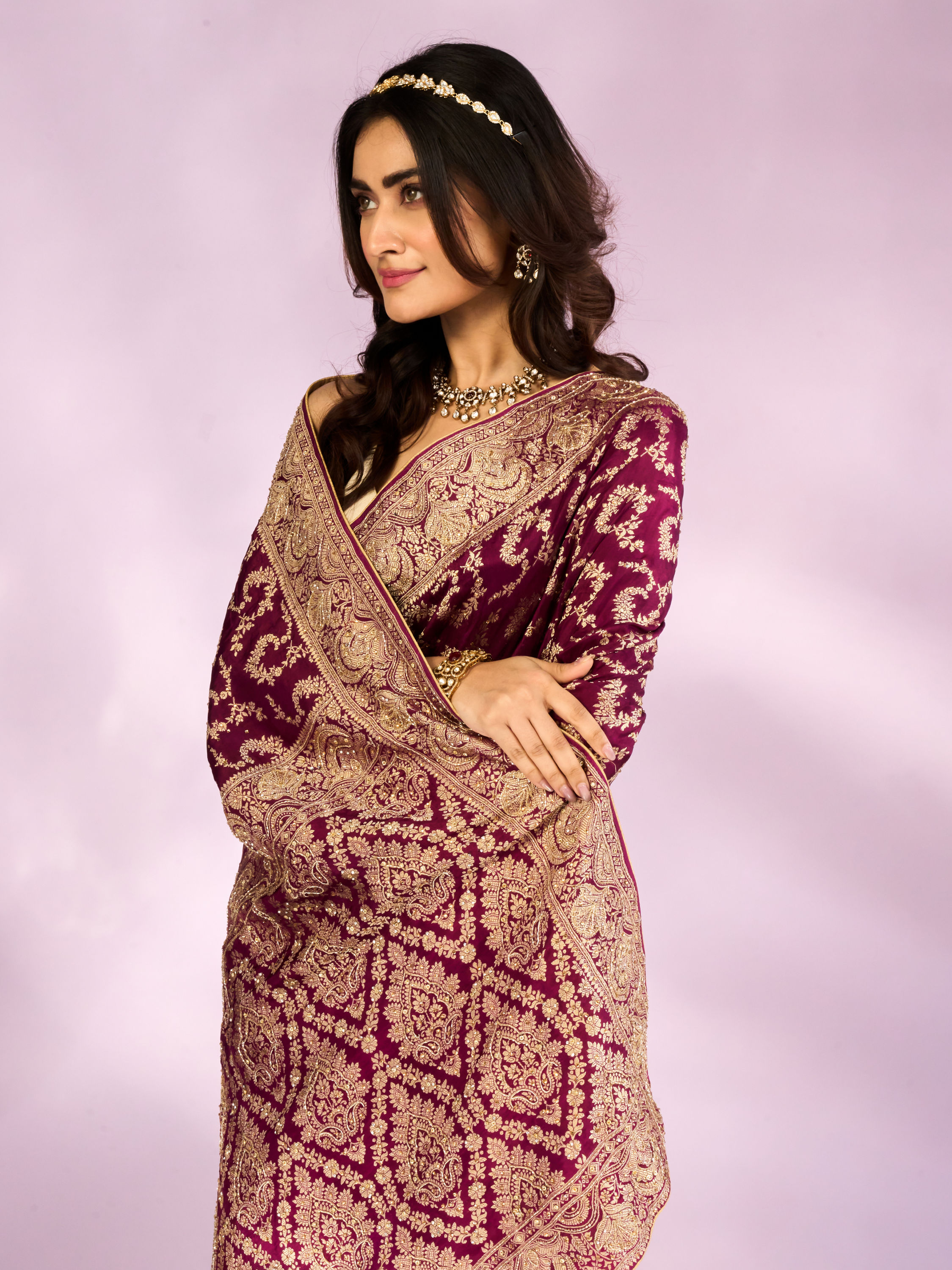 Mohey Women Wine Elegance Bridal Saree