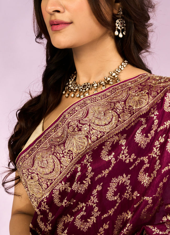 Mohey Women Wine Elegance Bridal Saree