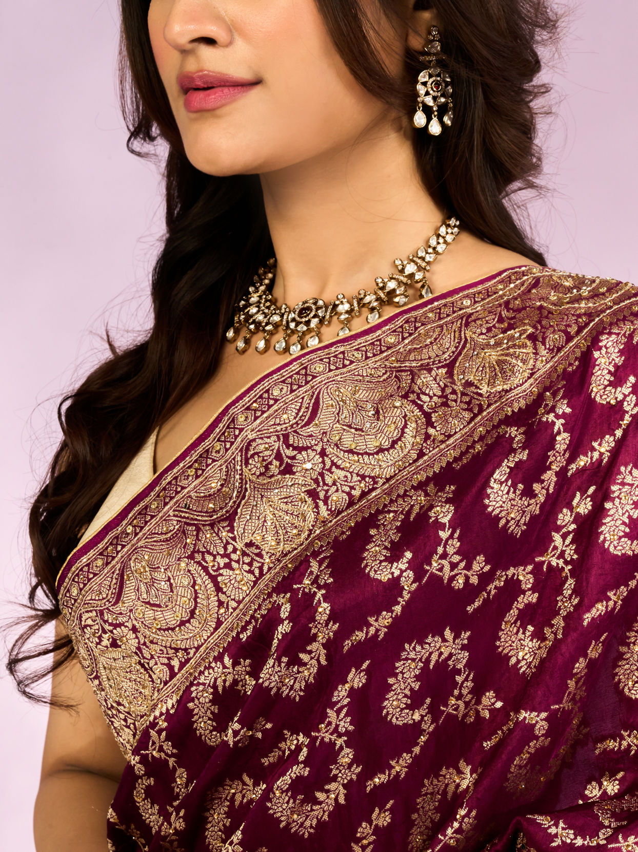 Mohey Women Wine Elegance Bridal Saree