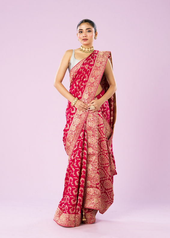 Mohey Women Dazzling Rani Pink Elegance Saree