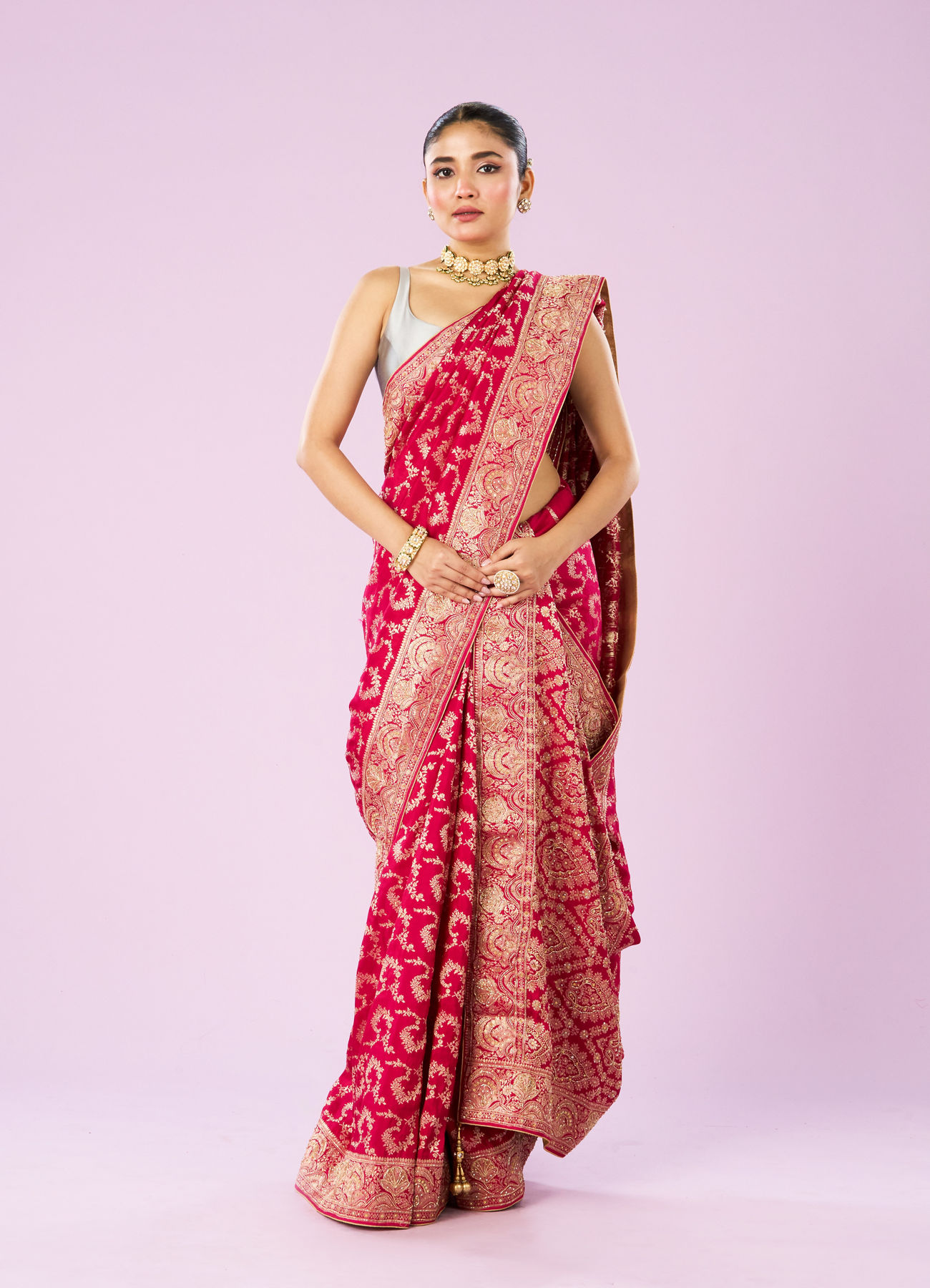 Mohey Women Dazzling Rani Pink Elegance Saree