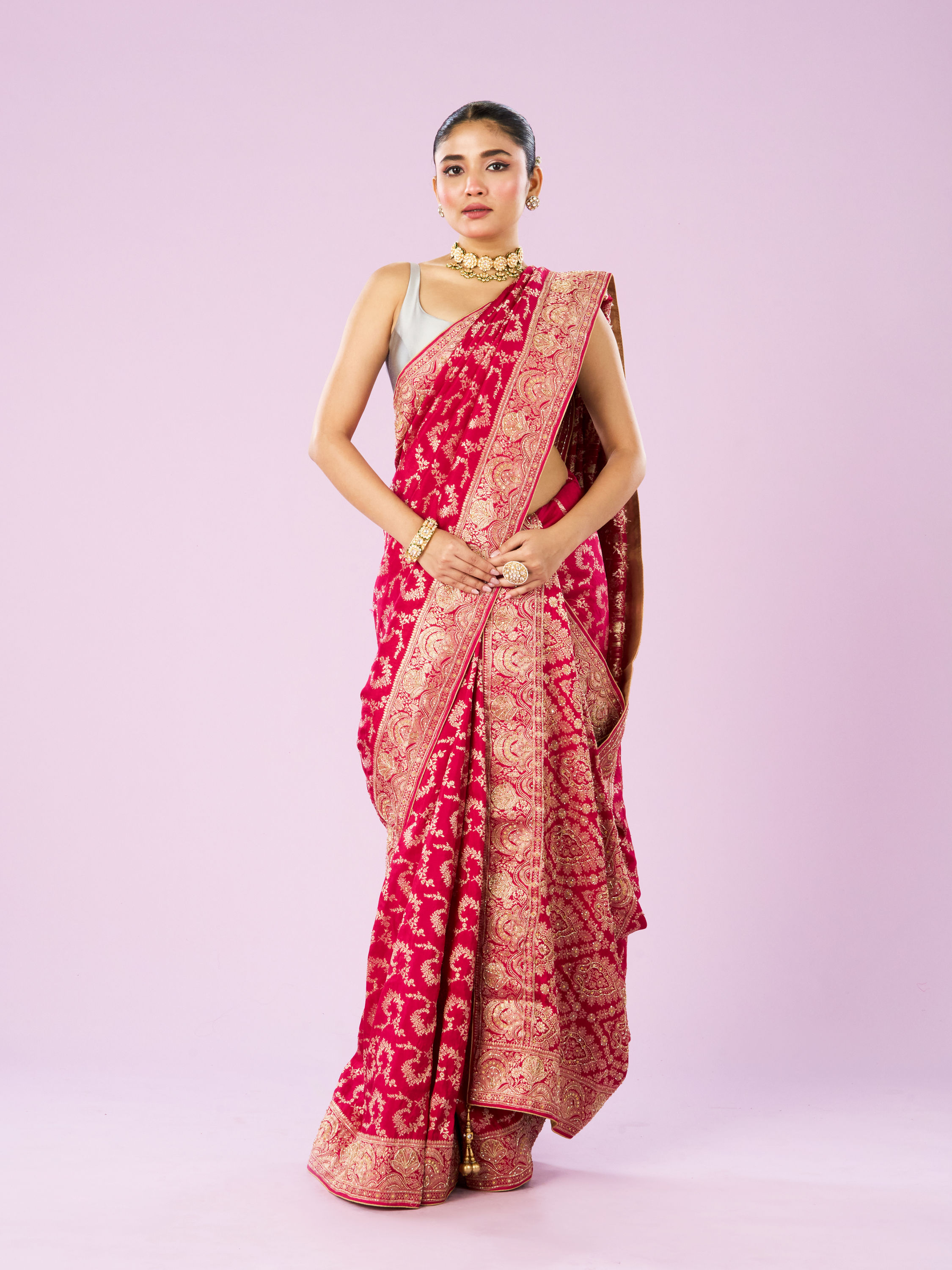 Mohey Women Dazzling Rani Pink Elegance Saree