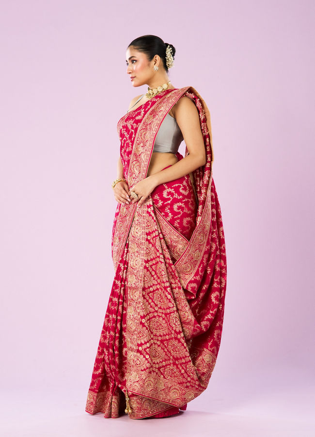 Mohey Women Dazzling Rani Pink Elegance Saree