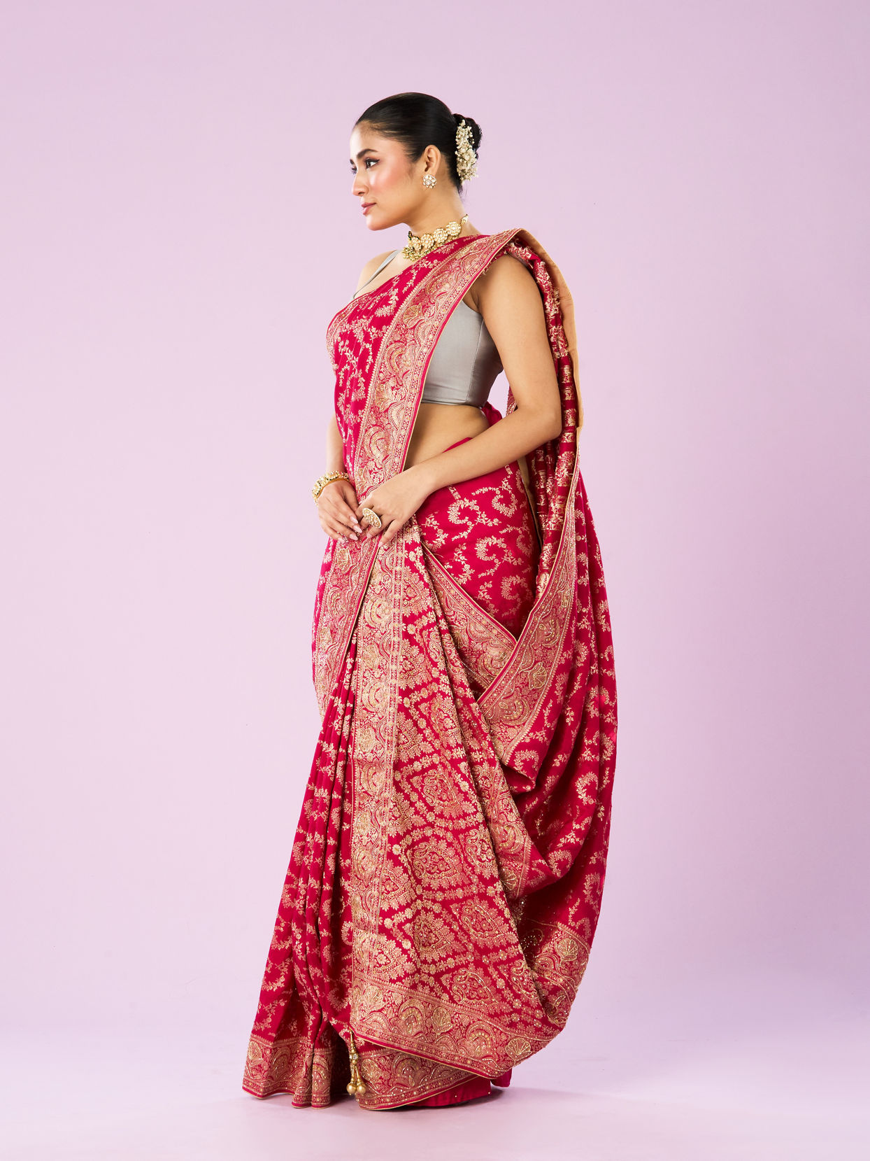 Mohey Women Dazzling Rani Pink Elegance Saree