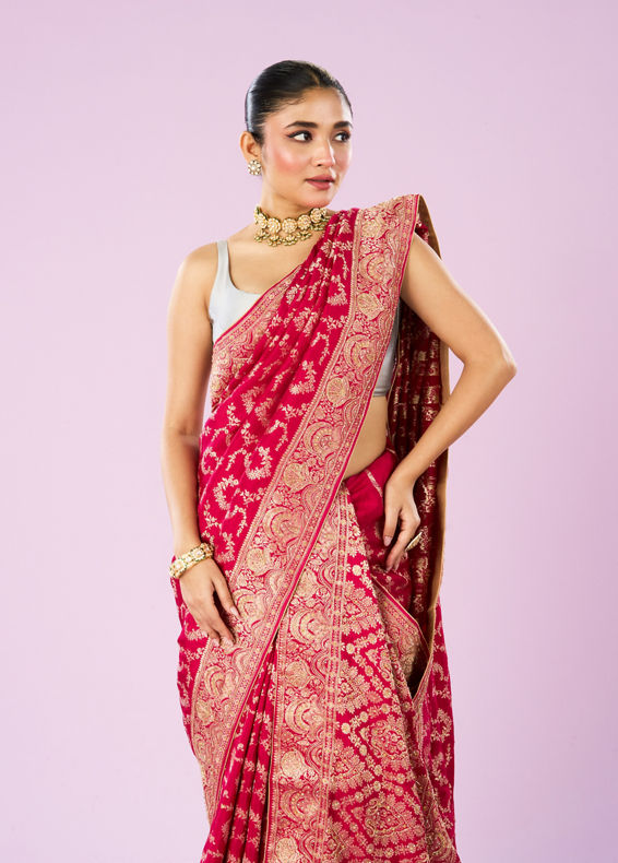 Mohey Women Dazzling Rani Pink Elegance Saree