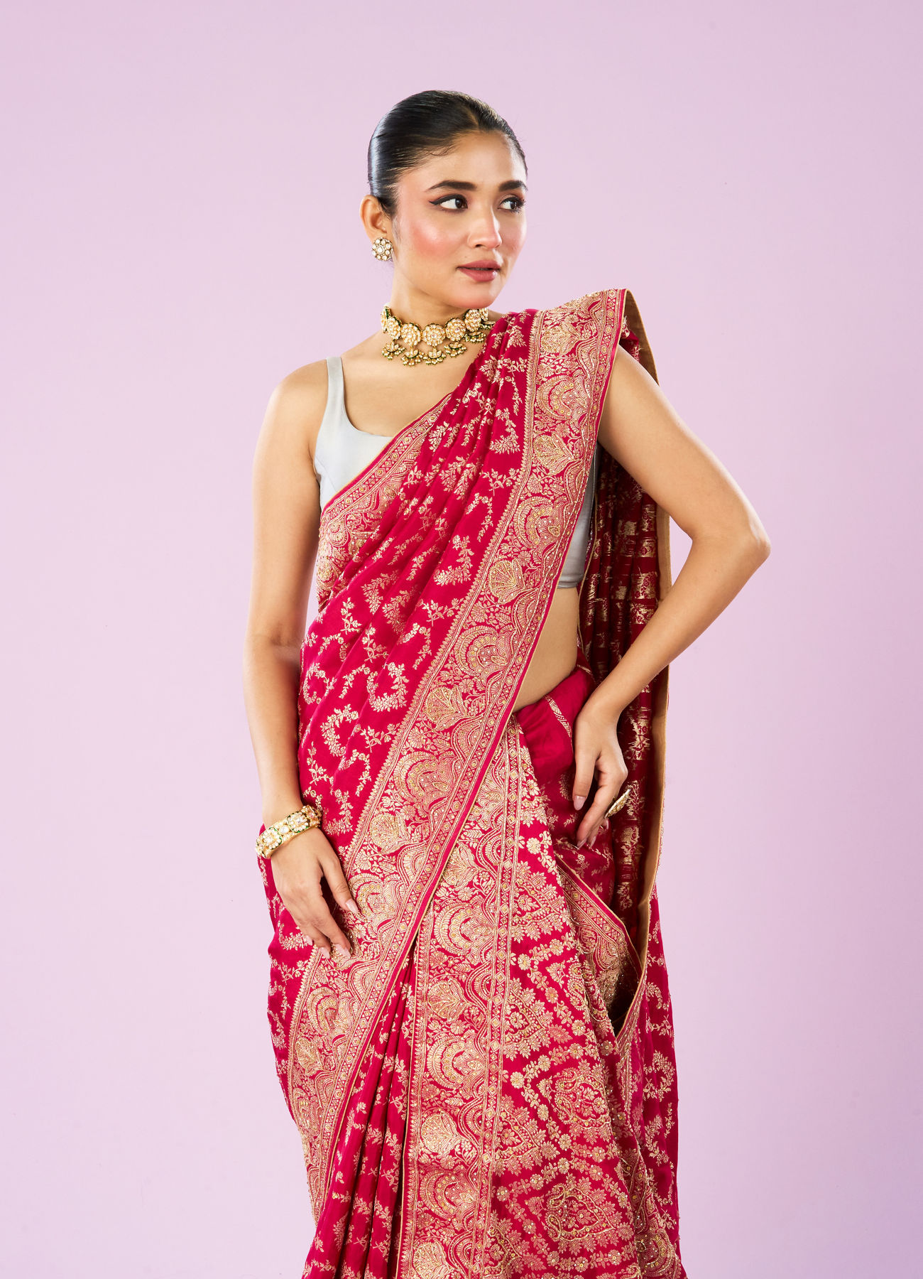 Mohey Women Dazzling Rani Pink Elegance Saree