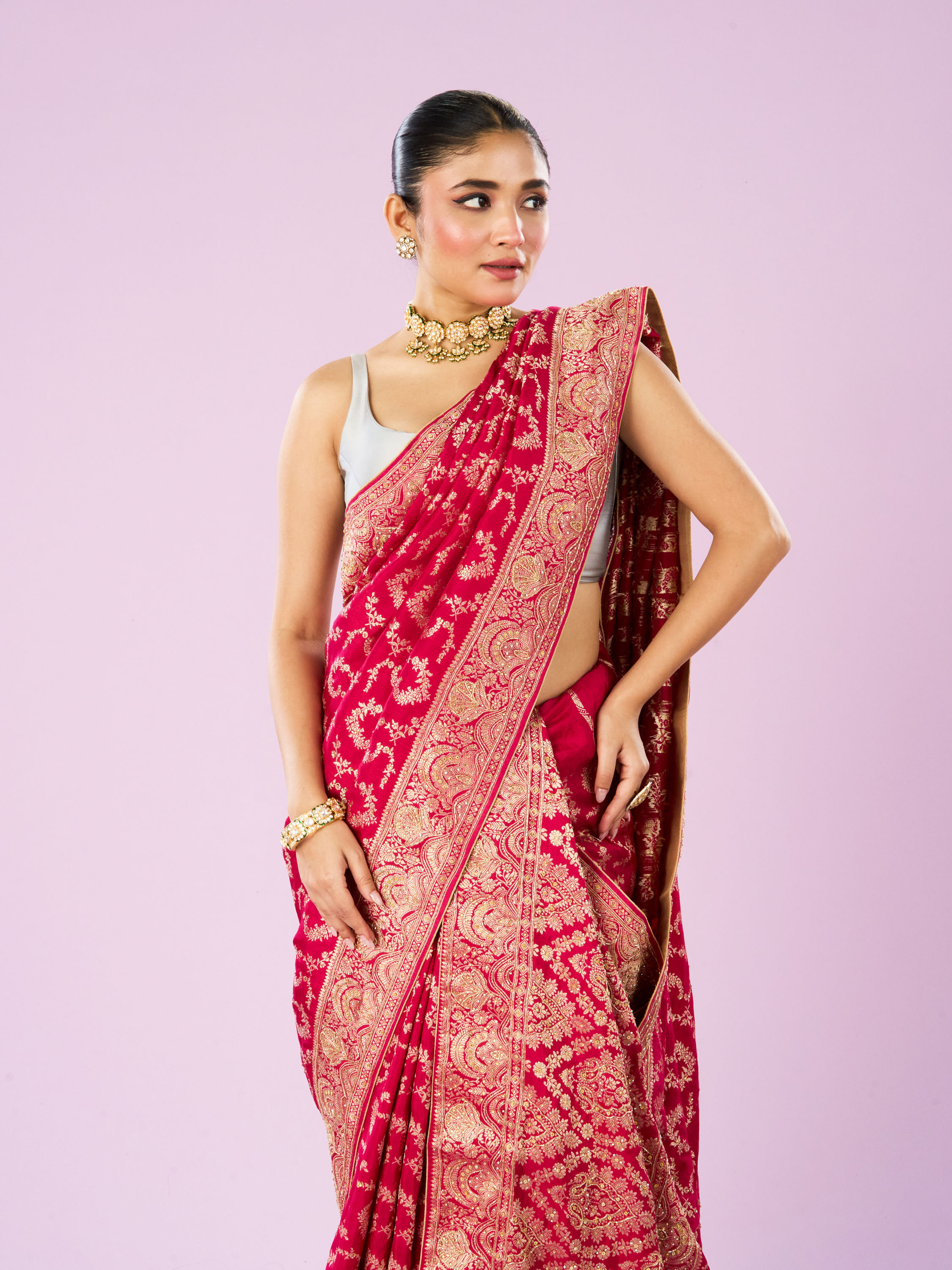 Mohey Women Dazzling Rani Pink Elegance Saree