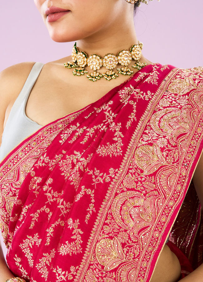 Mohey Women Dazzling Rani Pink Elegance Saree