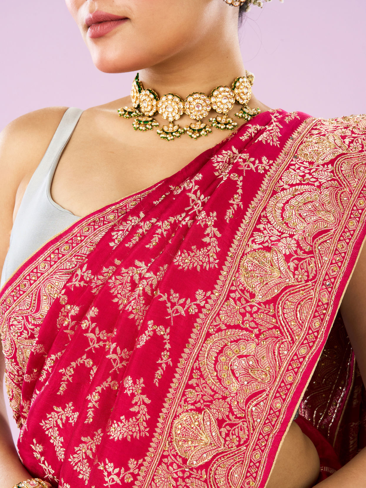 Mohey Women Dazzling Rani Pink Elegance Saree