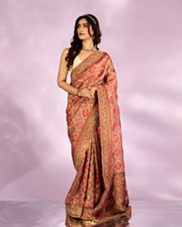 Mohey Women Pink Tissue Splendour Bridal Saree