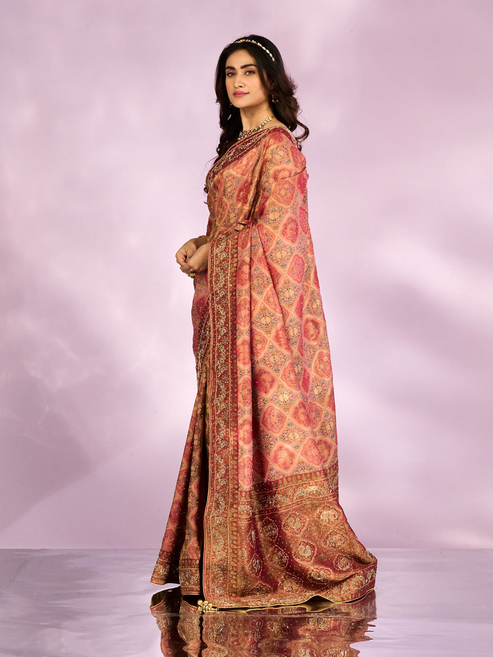 Mohey Women Pink Tissue Splendour Bridal Saree