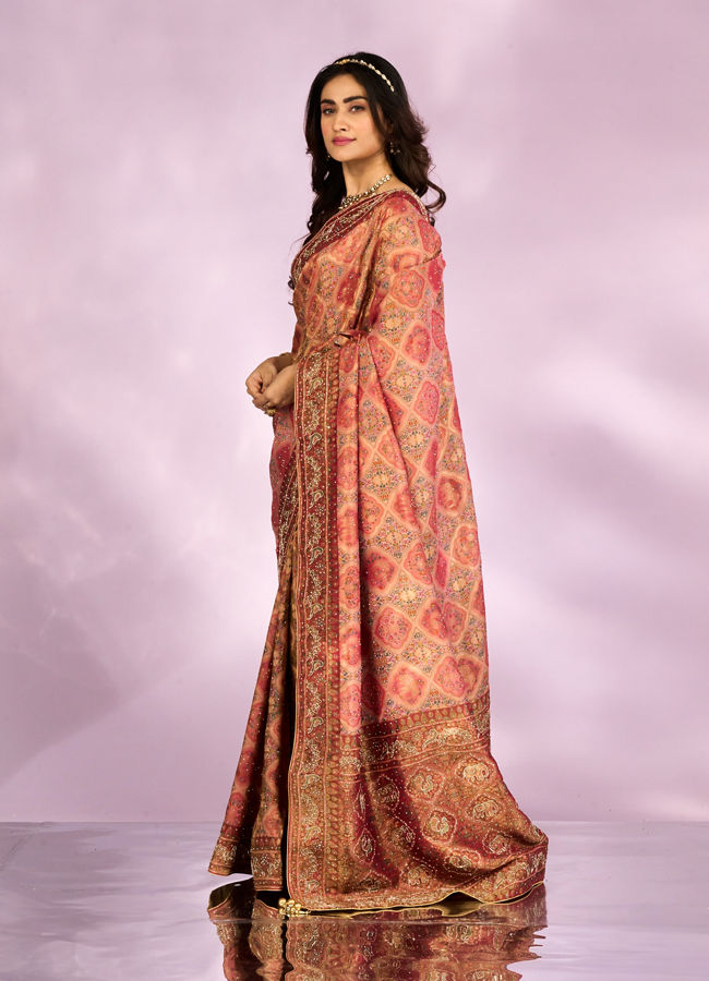 Mohey Women Pink Tissue Splendour Bridal Saree
