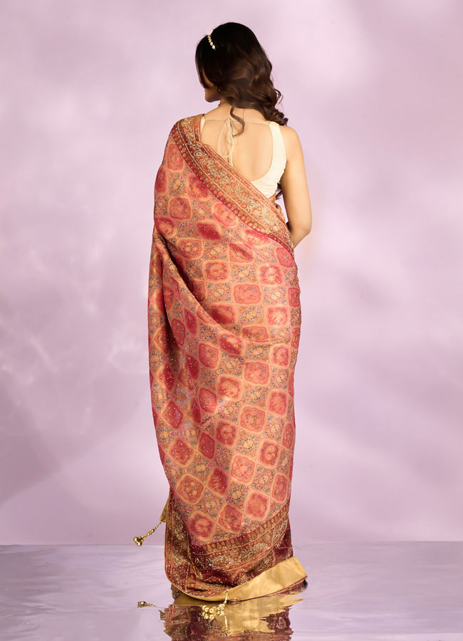 Mohey Women Pink Tissue Splendour Bridal Saree