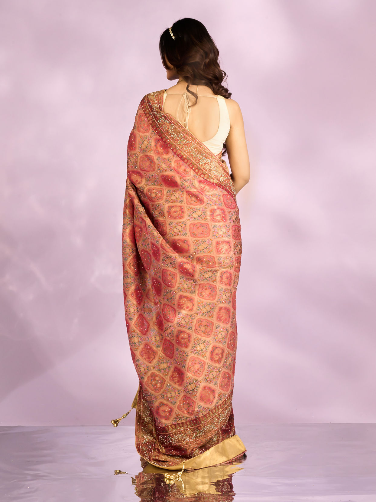 Mohey Women Pink Tissue Splendour Bridal Saree