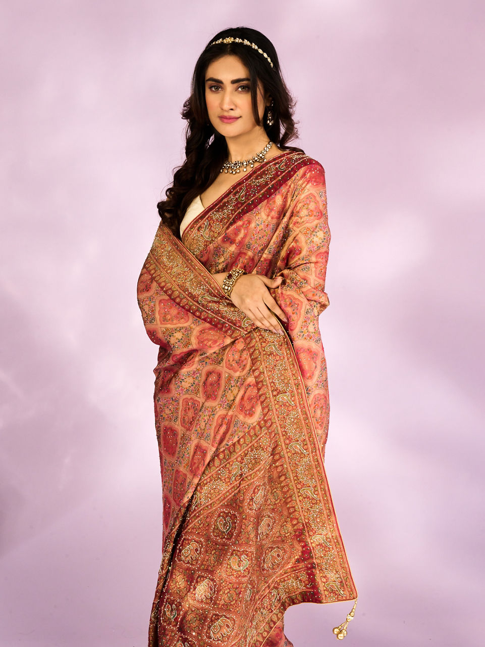 Mohey Women Pink Tissue Splendour Bridal Saree