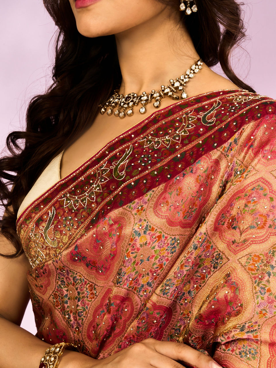 Mohey Women Pink Tissue Splendour Bridal Saree