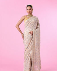 Mohey Women Elegant Cream Georgette Saree