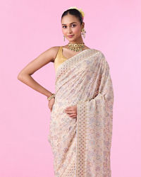 Mohey Women Elegant Cream Georgette Saree