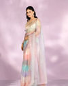 Mohey Women Elegant Pink and light blue Organza Saree