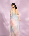 Mohey Women Elegant Pink and light blue Organza Saree