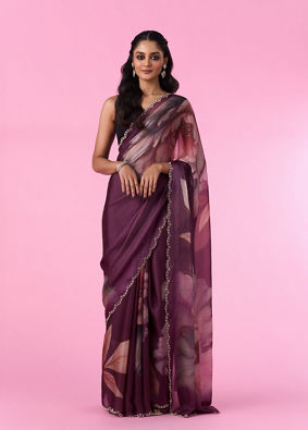 Mohey Women Enchanting Wine Chinon Saree