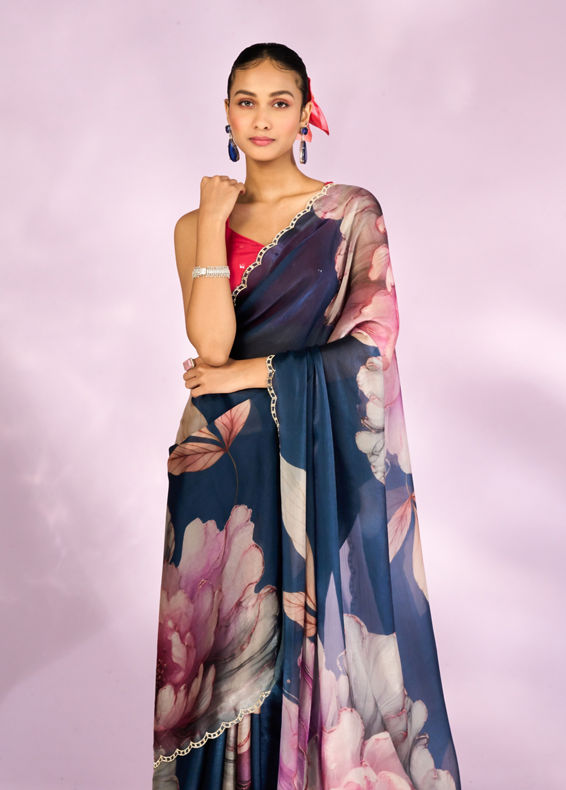 Mohey Women Indigo Blue Elegance Saree