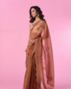 Mohey Women Elegant Rust Red Tissue Saree