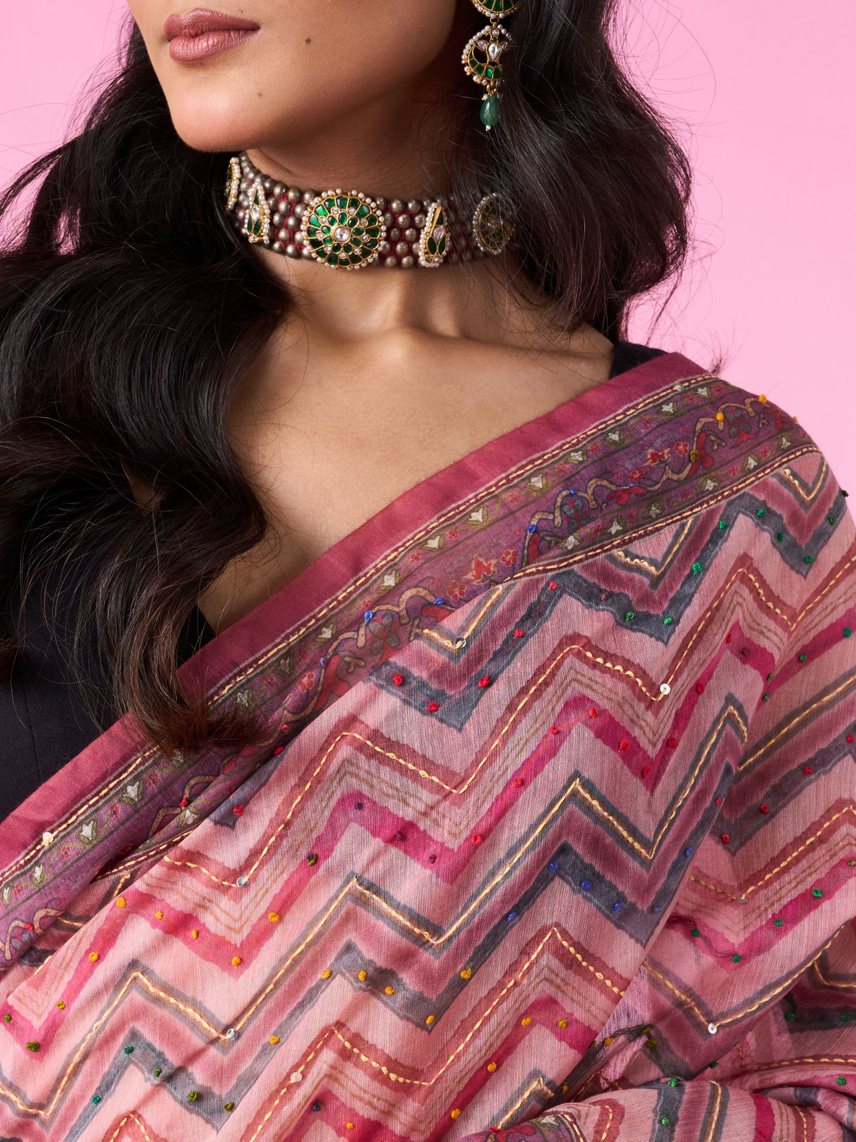 Mohey Women Pink Floral Drape Saree