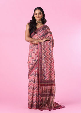 Mohey Women Pink Floral Drape Saree