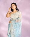 Mohey Women Mesmerizing Light Blue Organza Saree