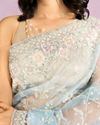 Mohey Women Mesmerizing Light Blue Organza Saree