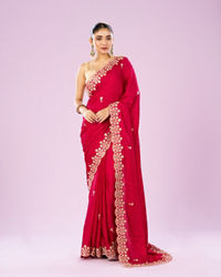 Mohey Women Blossoming Rani Pink Satin Saree