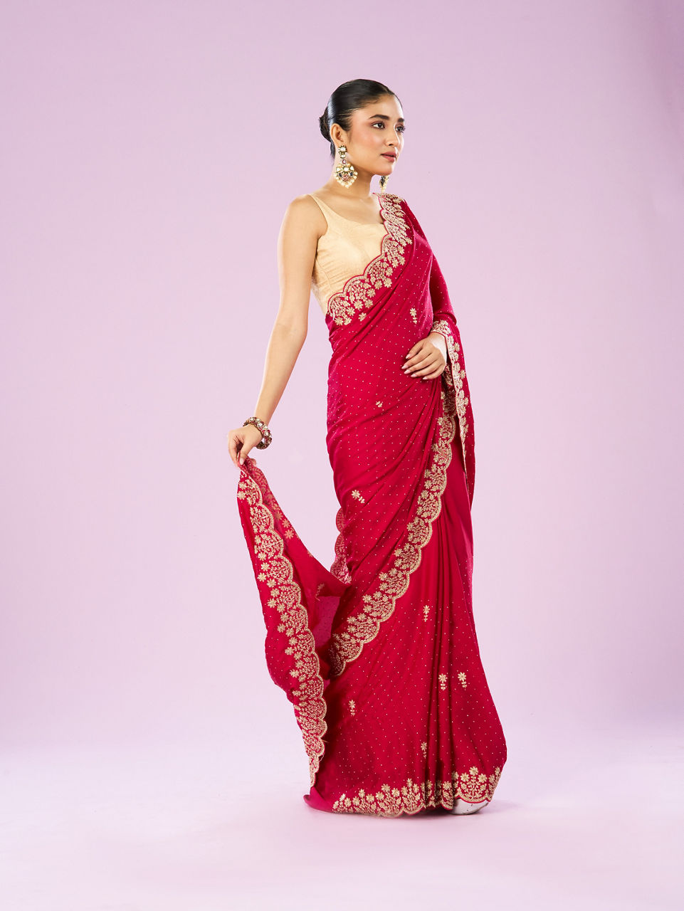 Mohey Women Blossoming Rani Pink Satin Saree