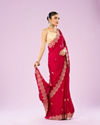 Mohey Women Blossoming Rani Pink Satin Saree