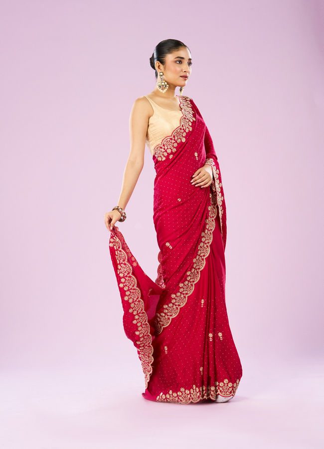 Mohey Women Blossoming Rani Pink Satin Saree
