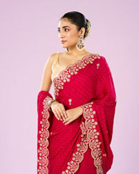 Mohey Women Blossoming Rani Pink Satin Saree