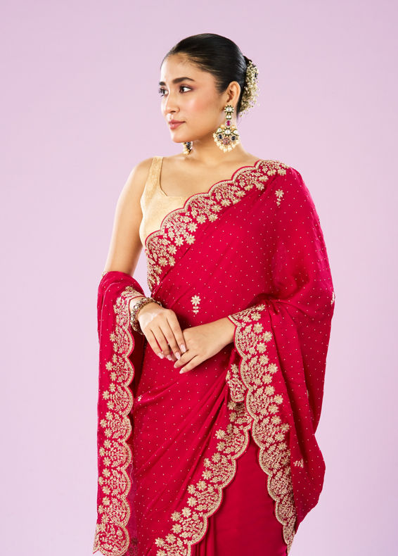 Mohey Women Blossoming Rani Pink Satin Saree
