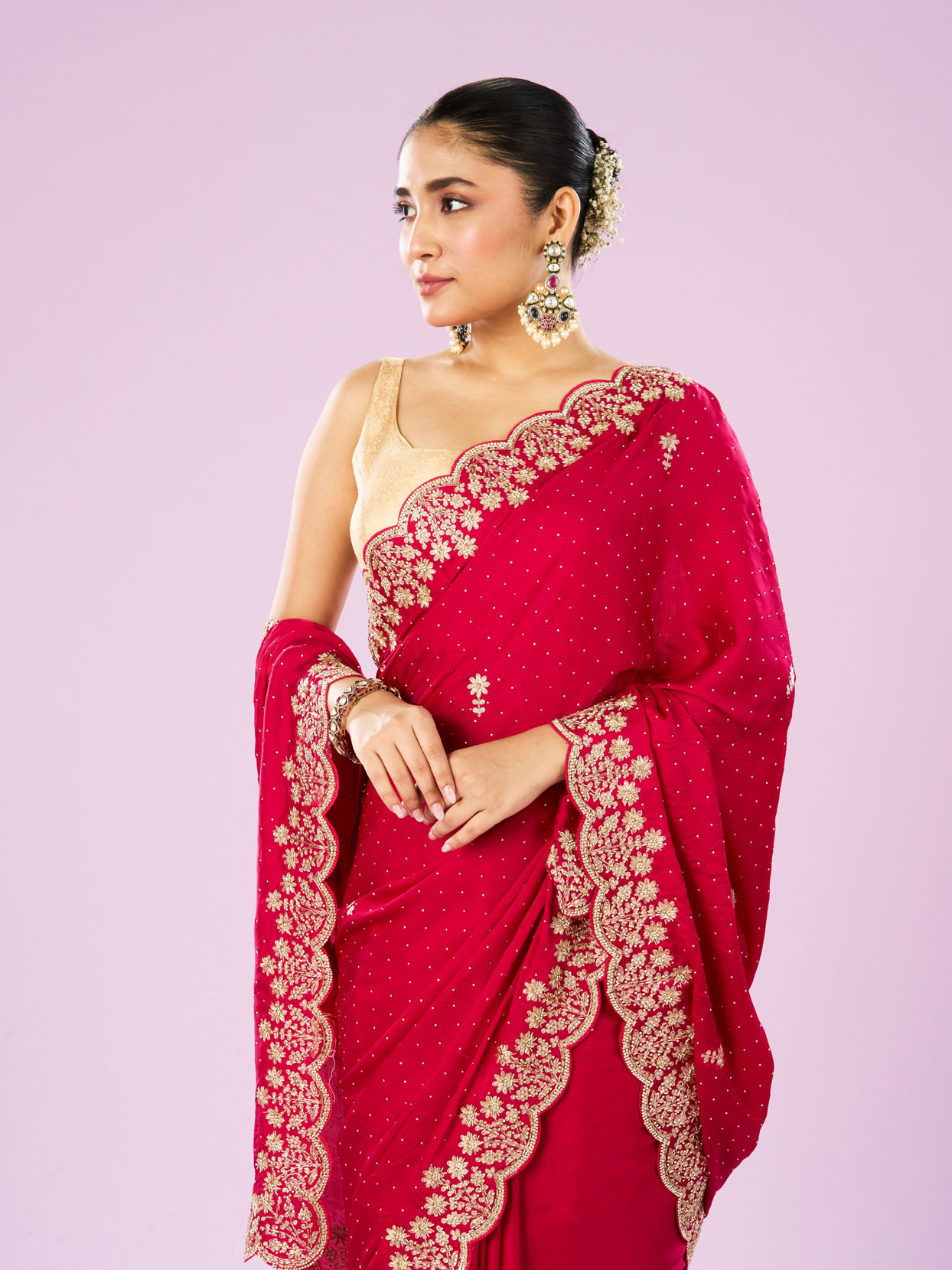 Mohey Women Blossoming Rani Pink Satin Saree