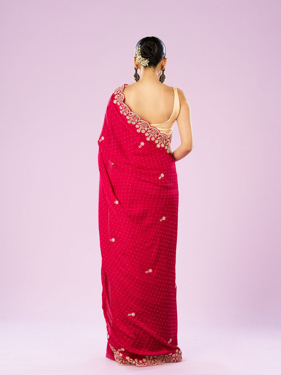 Mohey Women Blossoming Rani Pink Satin Saree