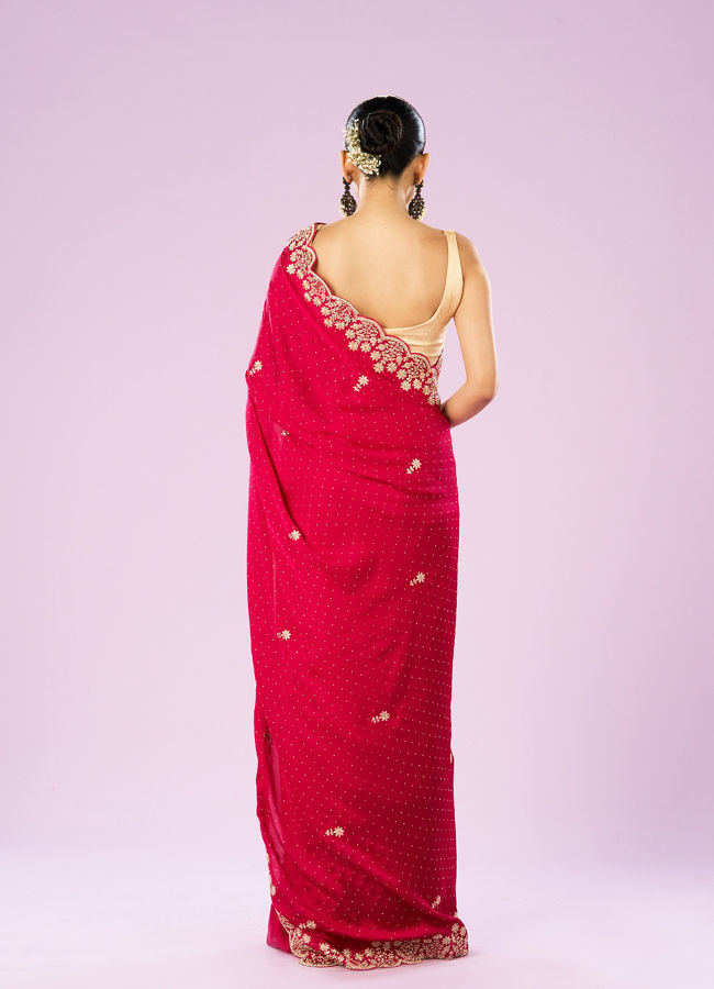 Mohey Women Blossoming Rani Pink Satin Saree