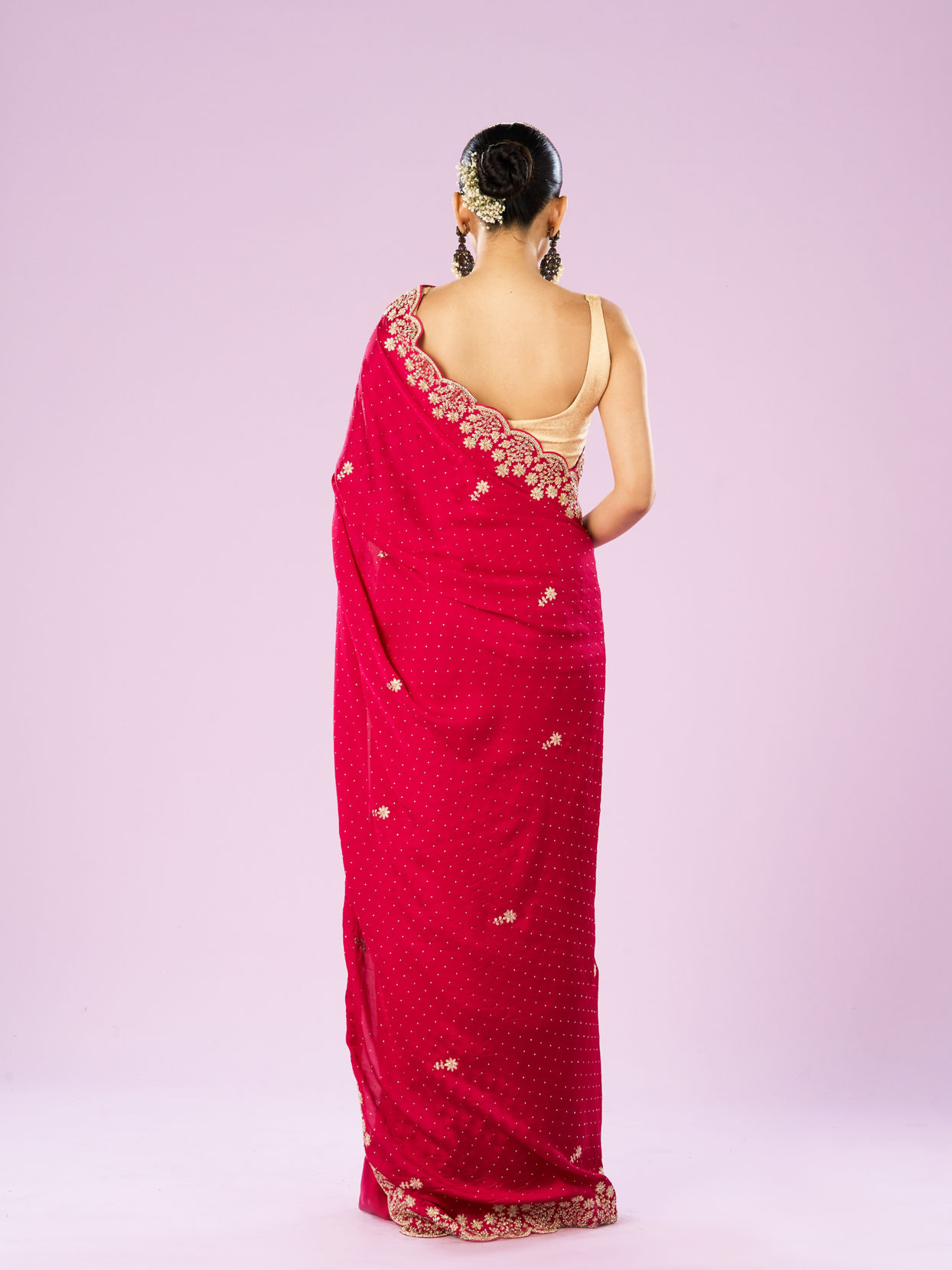 Mohey Women Blossoming Rani Pink Satin Saree